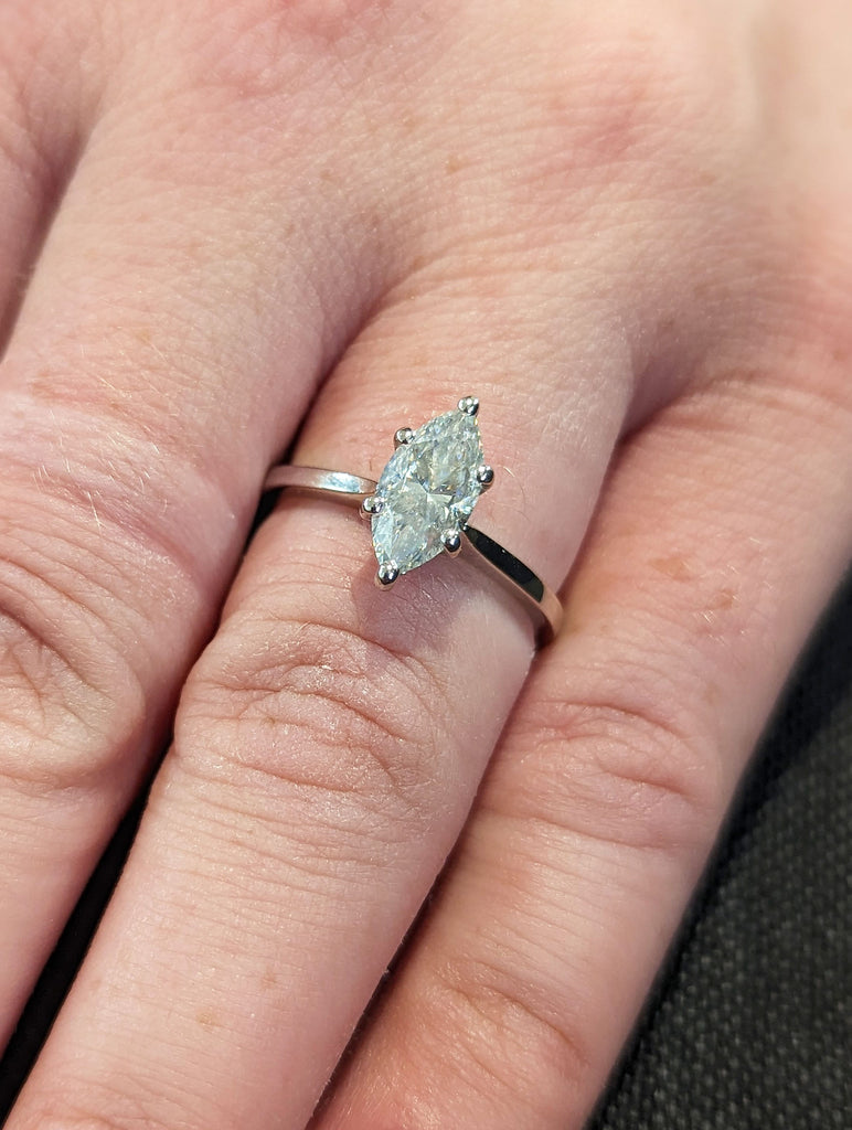 1ct Marquise Lab Grown Diamond Engagement Ring 14K White Gold Moissanite Hidden Halo