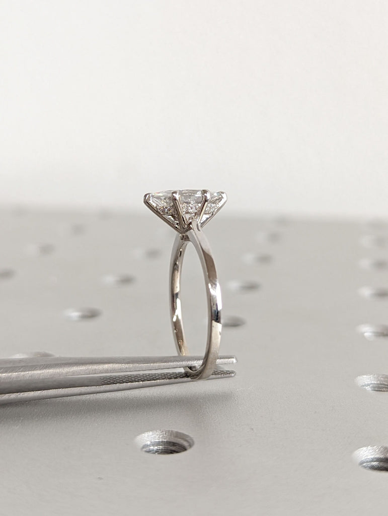 1ct Marquise Lab Diamond Solitaire Wedding Anniversary Ring 14K White Gold Diamond Hidden Halo