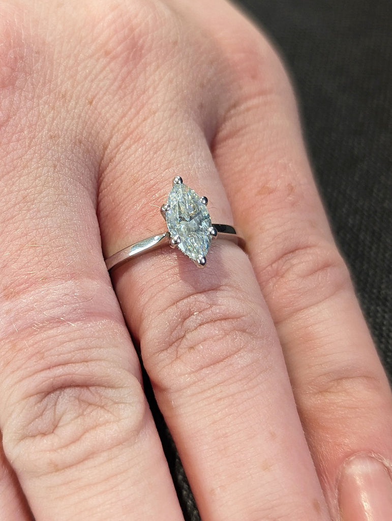 1ct Marquise Lab Diamond Wedding Ring 14K White Gold Diamond Hidden Halo