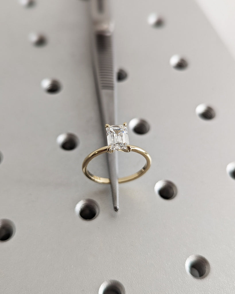 Emerald Cut Solitaire Engagement Ring, Emerald Cut Engagement Ring, Emerald Cut Ring, Solid 14k Gold, Minimalist, Moissanite Engagement Ring