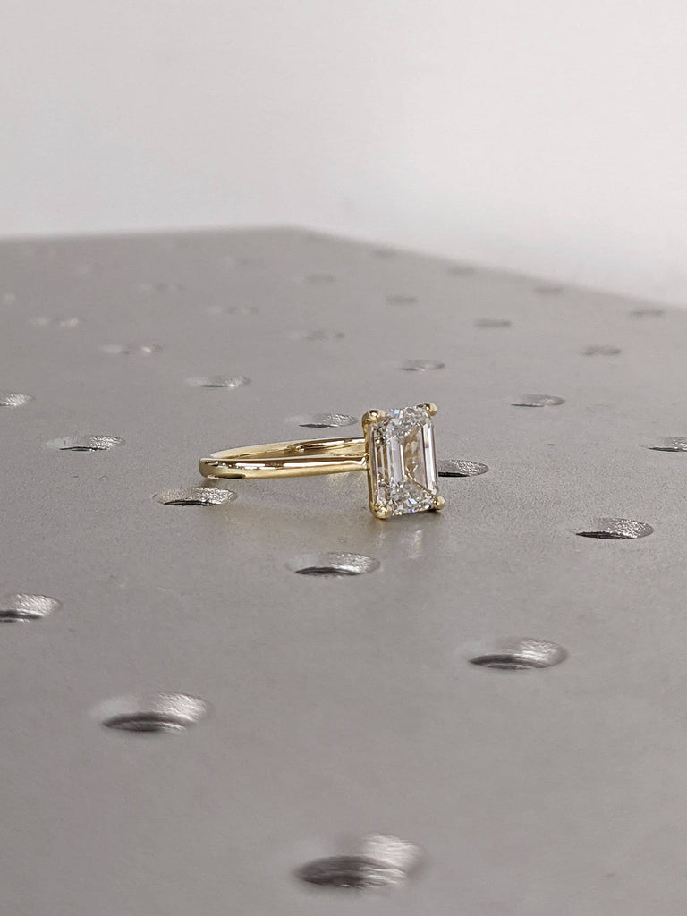 2ct Emerald cut Lab Grown Diamond Solitaire Engagement Ring 14K Yellow Gold