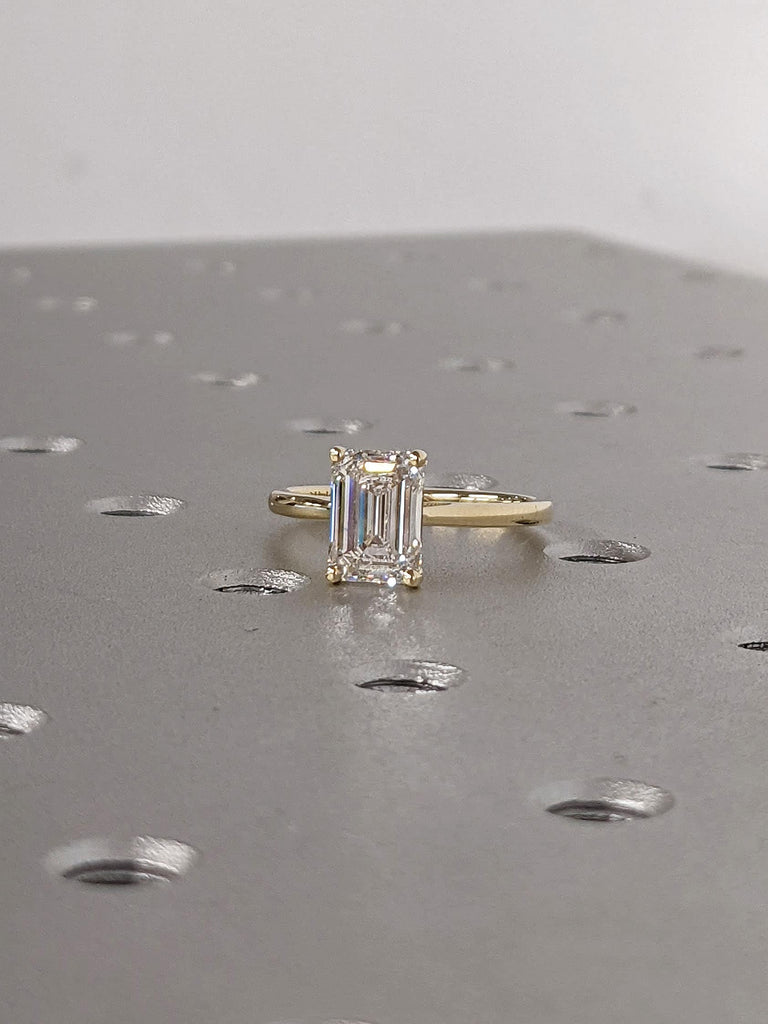 2ct Emerald cut Lab Diamond High Basket Engagement Ring 14K Yellow Gold