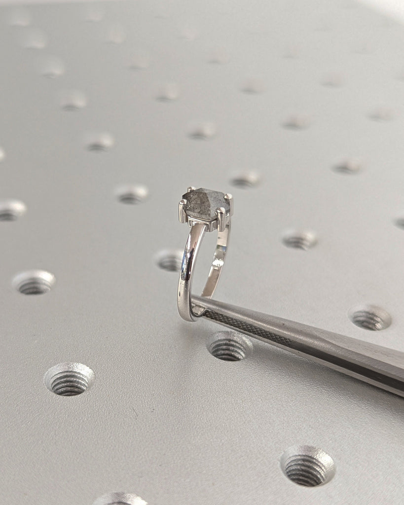 Raw Diamond Hexagon Diamond, Salt and Pepper, Unique Engagement Ring, Geometric Diamond Ring, 14k Gold, Custom Handmade, Classic Solitaire image #6