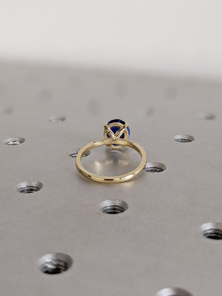 14K Yellow Gold Lab Sapphire Pave Bridge Proposal Ring