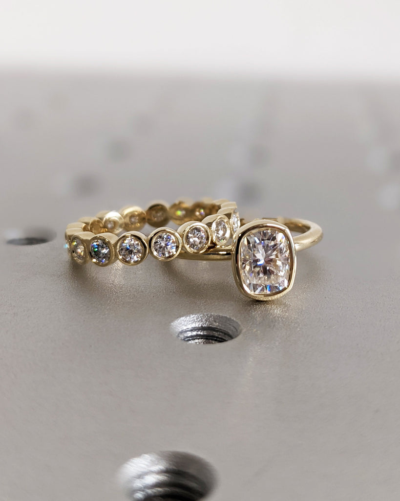 Elongated Cushion Cut Moissanite Solitaire Ring, 14K Yellow Gold Engagement Ring, Bezel Setting, Statement Ring, Gift For Her, Bridal Set
