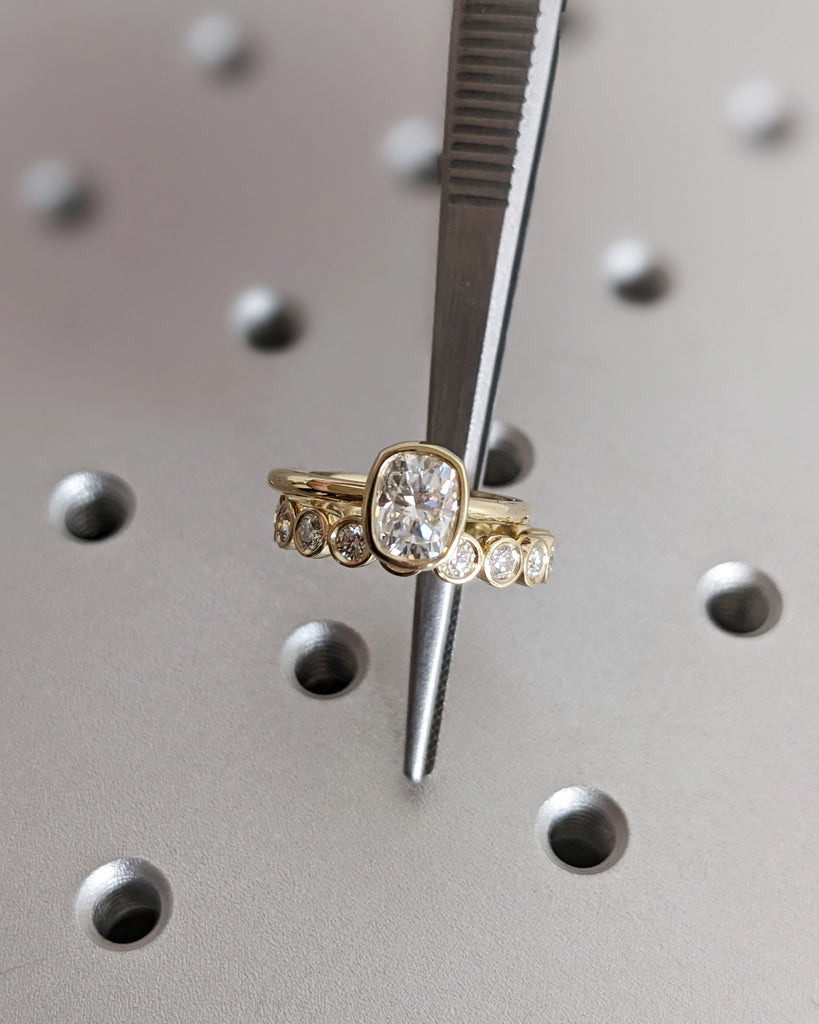 Elongated Cushion Cut Moissanite Solitaire Ring, 14K Yellow Gold Engagement Ring, Bezel Setting, Statement Ring, Gift For Her, Bridal Set