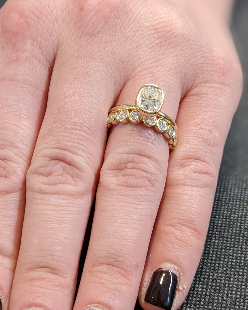 Elongated Cushion Cut Moissanite Solitaire Ring, 14K Yellow Gold Engagement Ring, Bezel Setting, Statement Ring, Gift For Her, Bridal Set