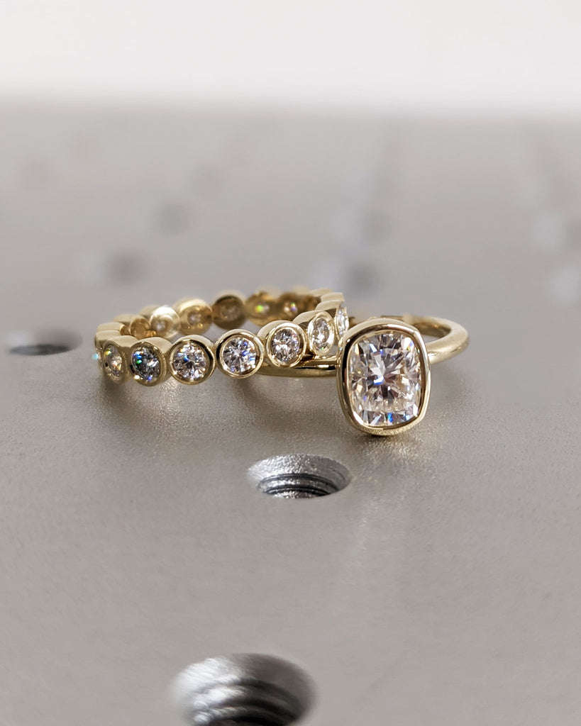 Elongated Cushion Cut Moissanite Solitaire Ring, 14K Yellow Gold Engagement Ring, Bezel Setting, Statement Ring, Gift For Her, Bridal Set