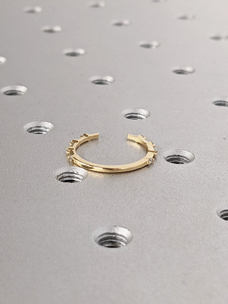 14K Yellow Gold Moissanite Dainty Half Eternity Ring