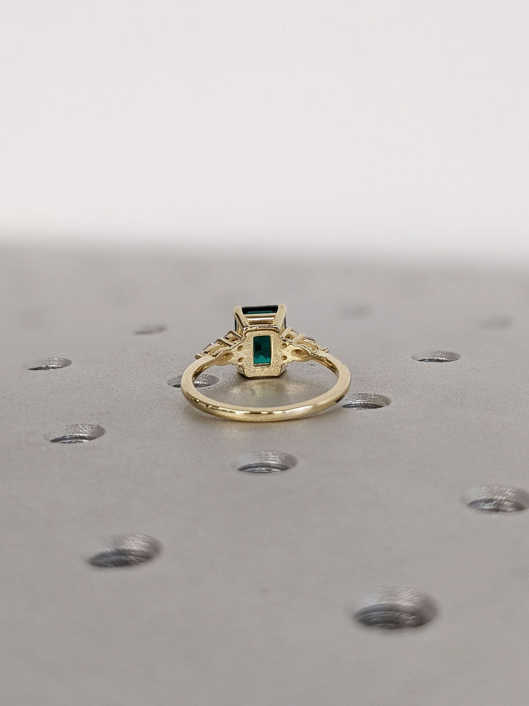 14K Yellow Gold Lab Emerald Engagement Ring