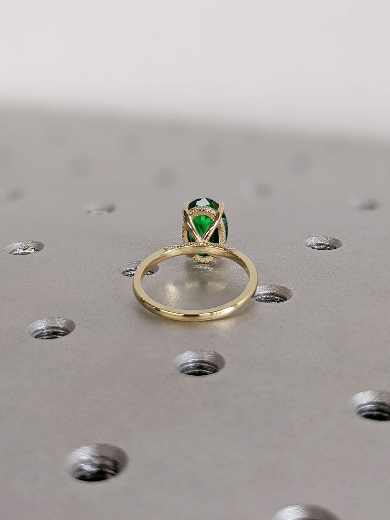 14K Yellow Gold Lab Emerald Pave Bridge Proposal Ring