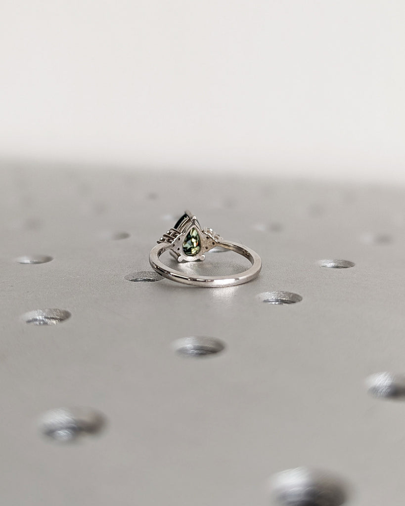 Pear Green Moissanite Engagement Ring, Heavenly Wedding Ring, Cyan Blue Moissanite Ring, Ring for Women, Anniversary Gift Ring, Cluster Ring