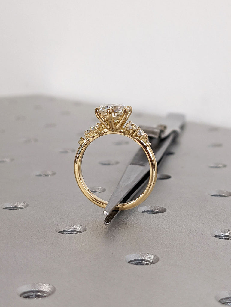 1.5ct Round Moissanite Promise Ring 18K Yellow Gold Snowdrift Diamond Cluster