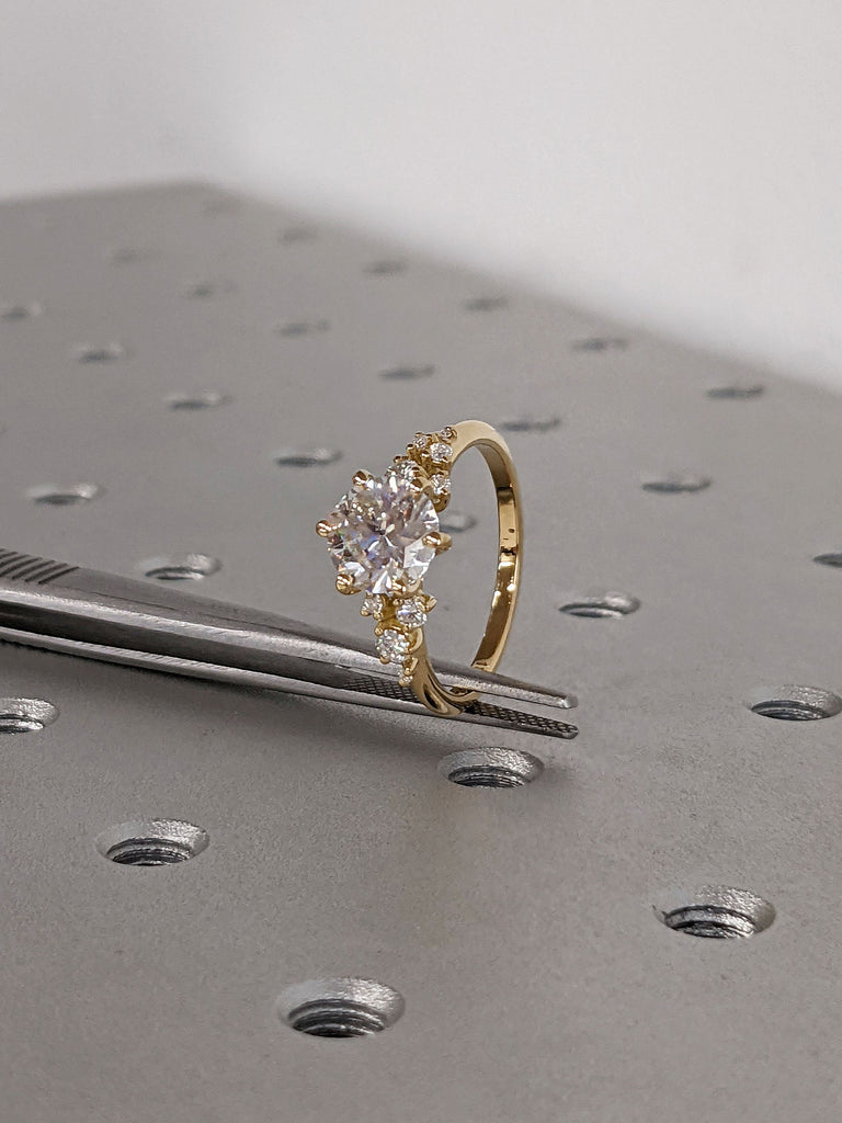 1.5ct Round Moissanite Proposal Ring 18K Yellow Gold Snowdrift Diamond Cluster