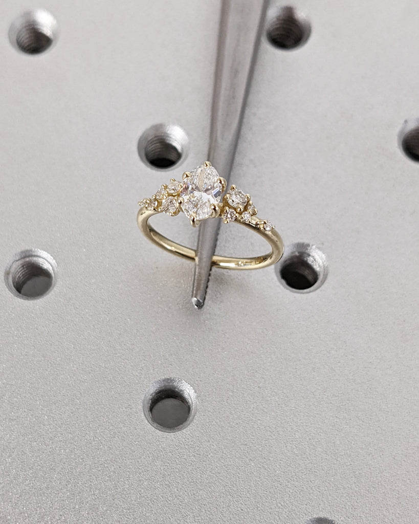 Oval Cut Moissanite Ring Vintage Moissanite Engagement Ring Solid Gold Unique Snowdrift 6 Prongs Engagement Ring Diamond Wedding Ring