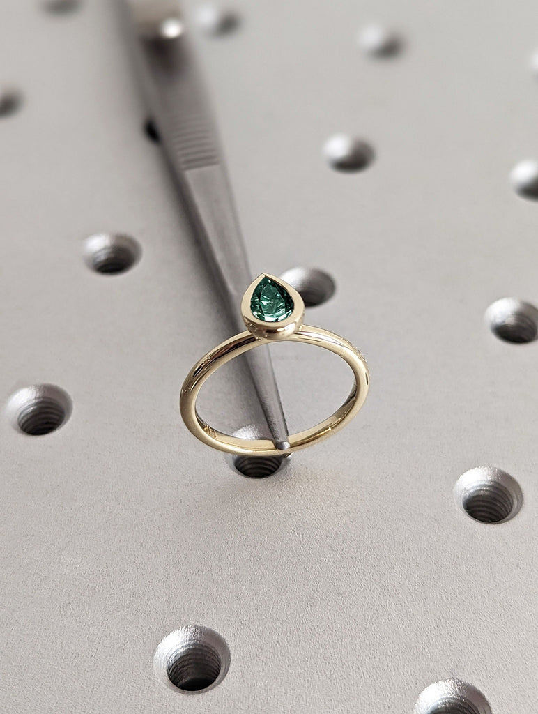 Pear cut Lab Emerald Thin Wedding Anniversary Ring