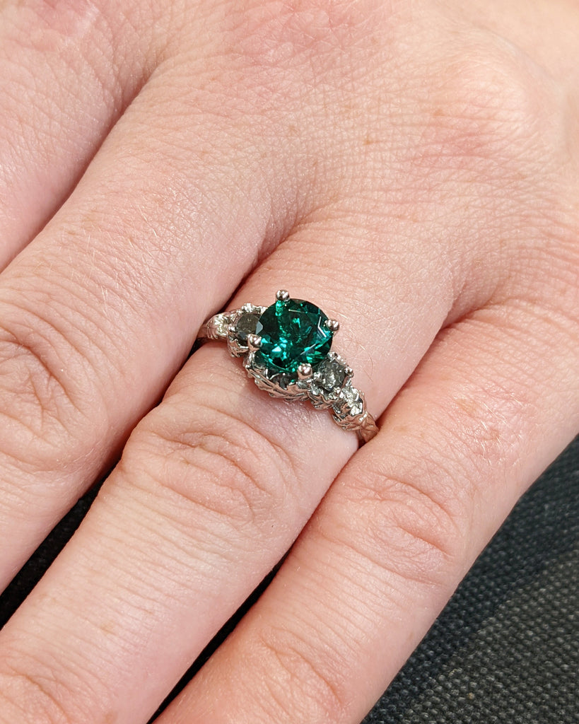 Nature Inspired Emerald Bridal Ring / Branch Emerald Engagement Ring / Twig Emerald Engagement Ring / Twig And Thistle Leaf Ring / Art Deco