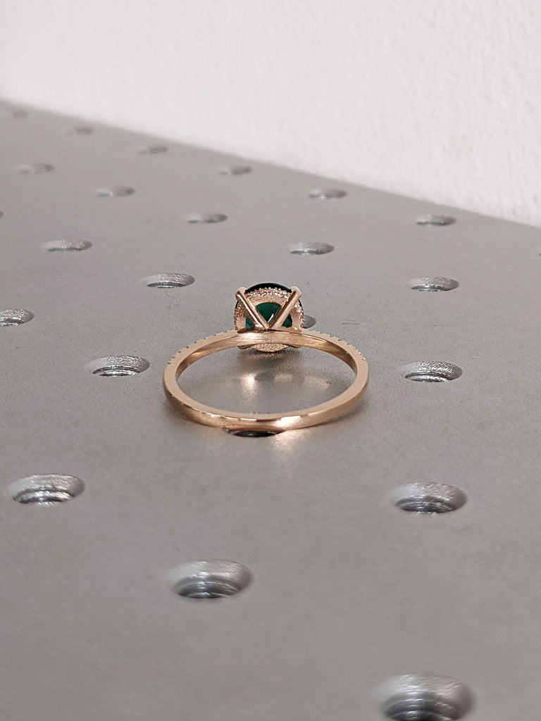 14K Rose Gold Moissanite Hidden Halo Lab Emerald Solitaire Ring