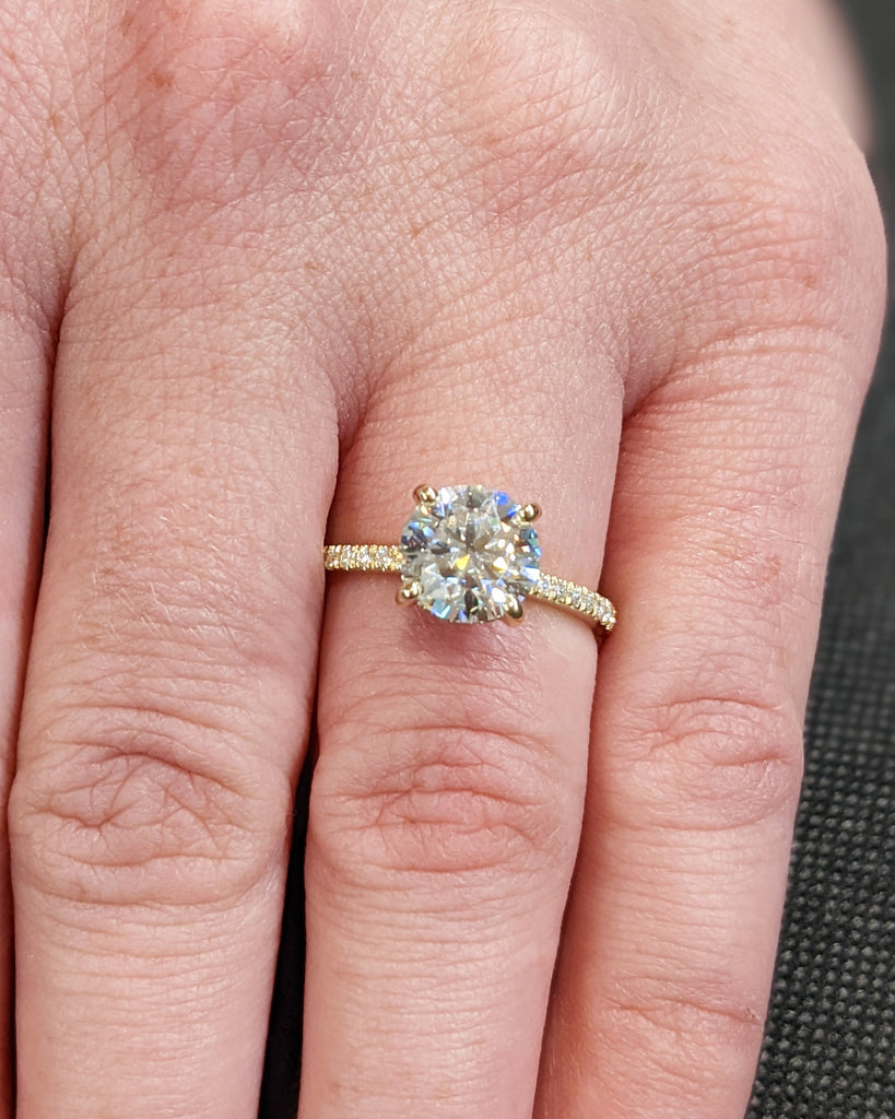 Vintage Round Lab Diamond Dainty Proposal Ring | 14K Yellow Gold Diamond Hidden Halo Wedding Anniversary Ring | Custom Gold Jewelry for Her