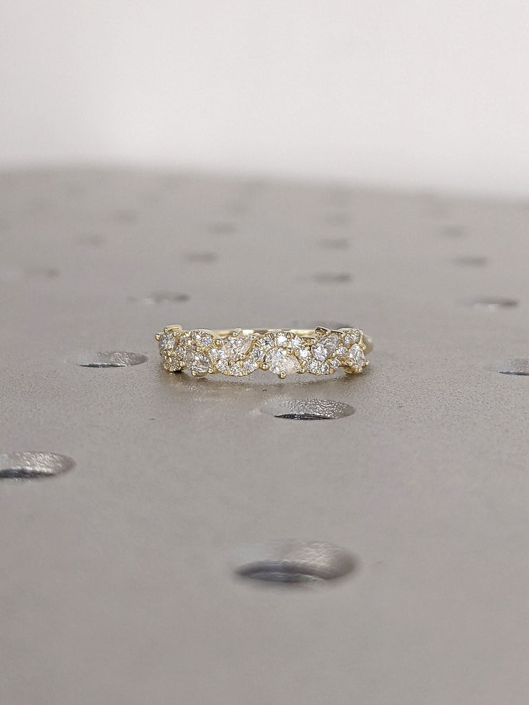 Multi Stone Pear cut Round cut Diamond Cluster 14K 18K Yellow Gold Eternity Ring Matching Wedding Ring