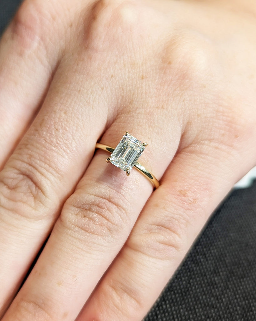 Emerald Cut Solitaire Engagement Ring, Emerald Cut Engagement Ring, Emerald Cut Ring, Solid 14k Gold, Minimalist, Moissanite Engagement Ring