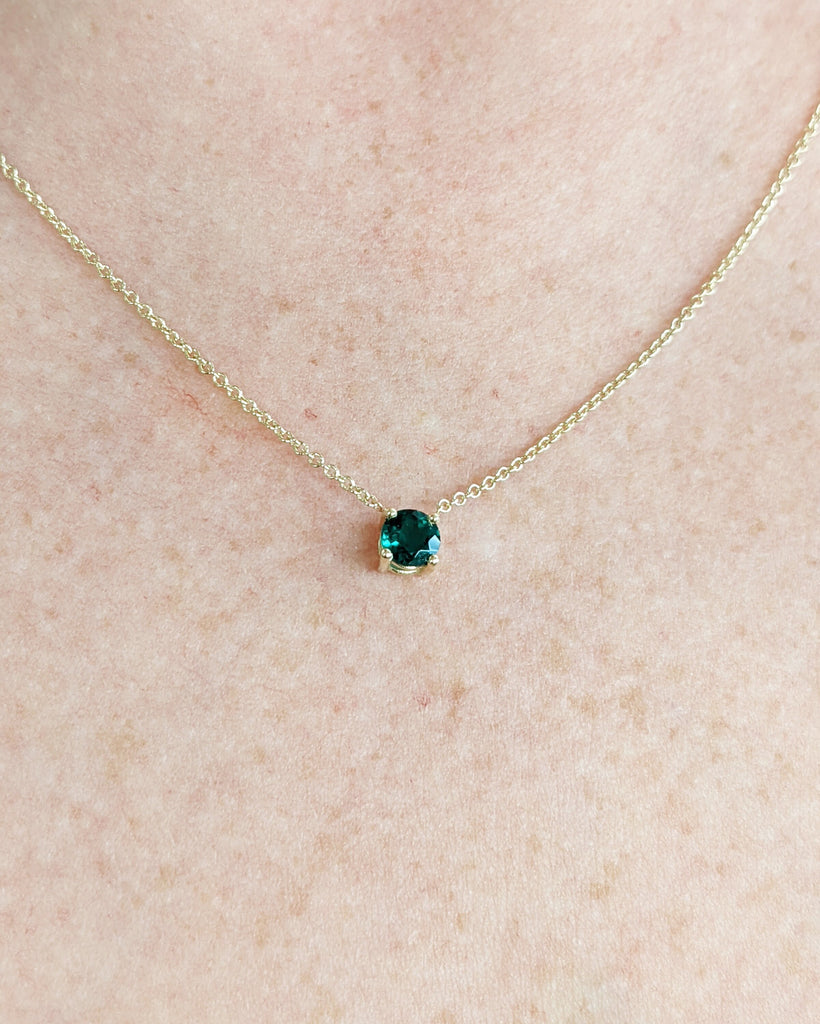 Emerald Round Necklace, 14K Real Gold, Emerald Necklace, Valentines Day Gift, Minimalist Necklace, Anniversary Gift, May Birthstone Necklace