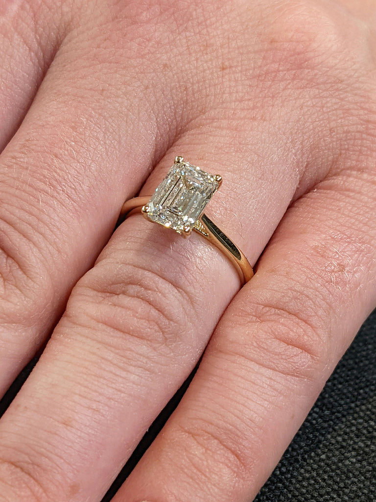 2ct Emerald cut Lab Grown Diamond Solitaire Promise Ring 14K Yellow Gold High Setting