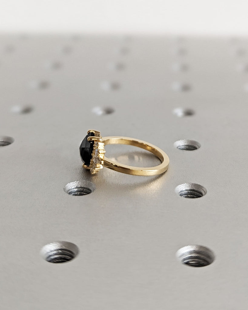 Cluster Ring in 18K Yellow Gold / Geometric Hexagon Grey Salt and Pepper Diamond Cluster Ring / Multi Stone Engagement Ring / Modern Design