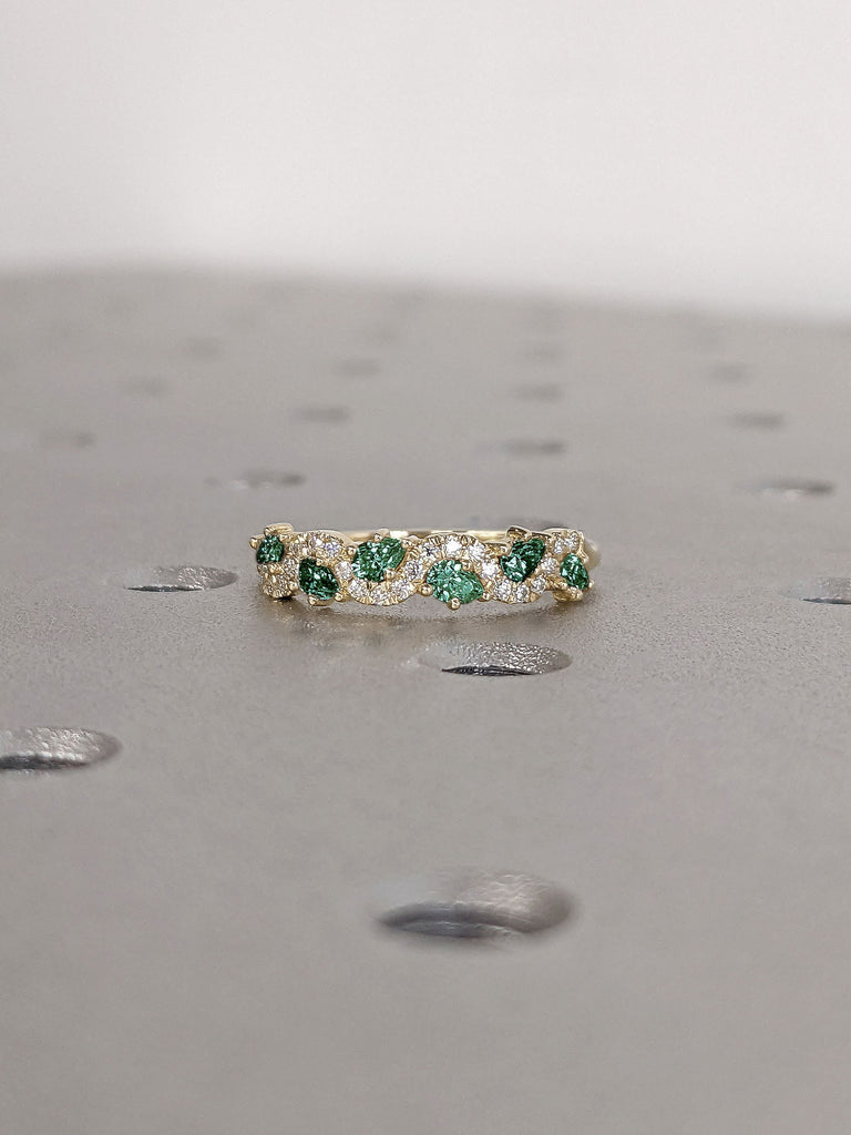 Pear Round cut Lab Emerald Moissanite Cluster Half Eternity Womens Cocktail Ring