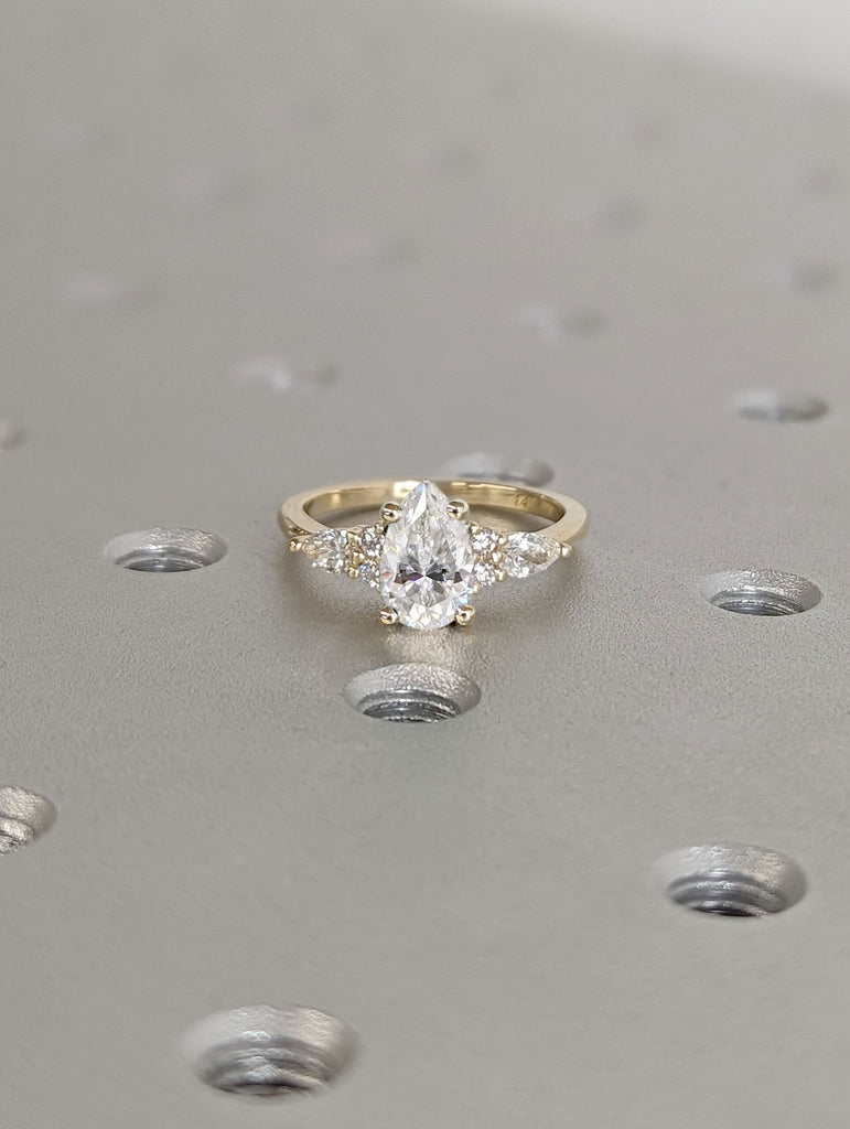 1ct Pear cut Moissanite 14K Yellow Gold Moissanite Clusters Wedding Annviersary Ring