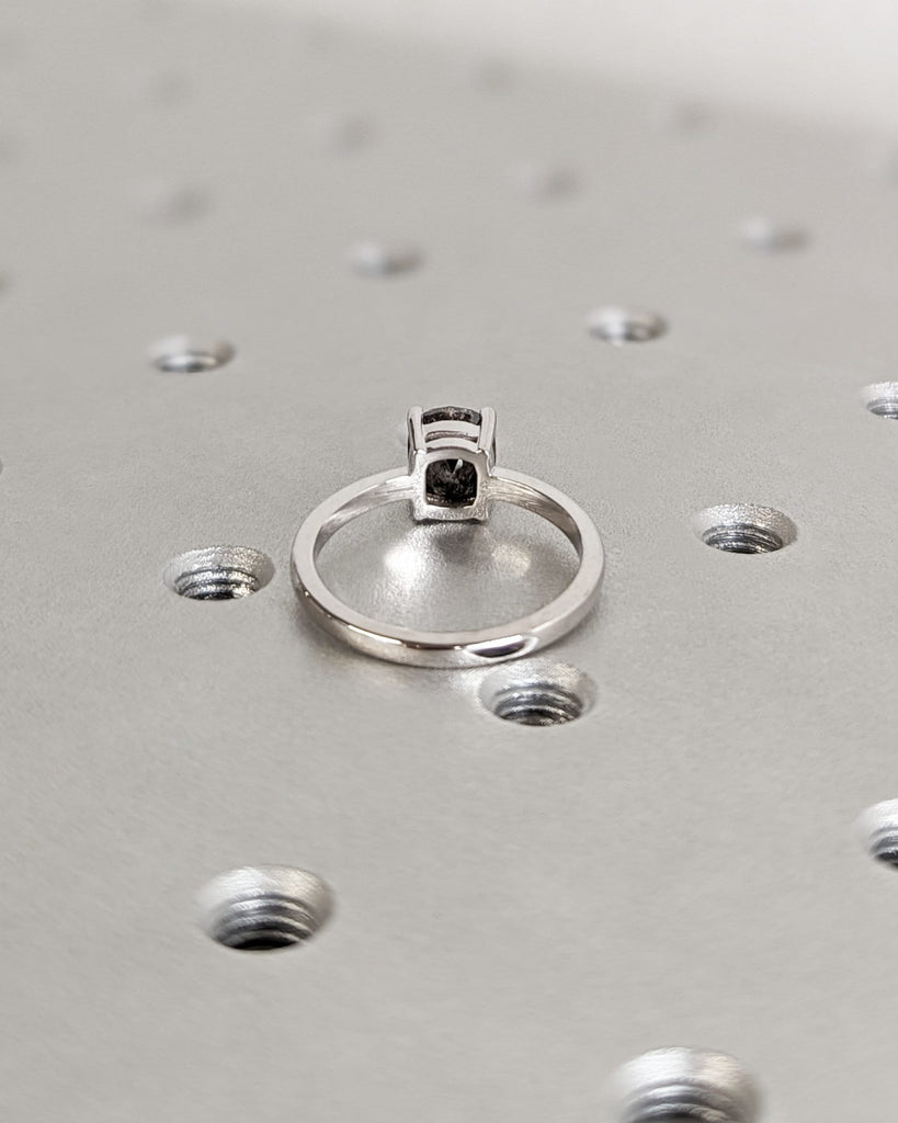 Solid Gold Cushion Salt and Pepper Engagement Ring, Vintage Solitaire Diamond Ring, 14K White Gold Ring, Minimalist Wedding Anniversary Ring