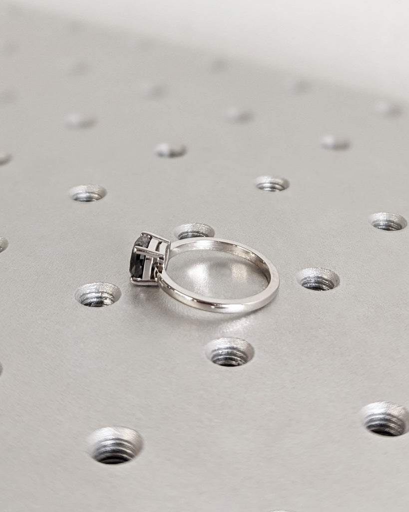 Solid Gold Cushion Salt and Pepper Engagement Ring, Vintage Solitaire Diamond Ring, 14K White Gold Ring, Minimalist Wedding Anniversary Ring