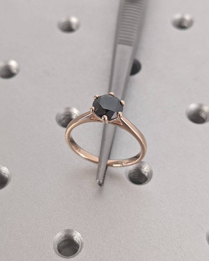 Rose Gold Salt and Pepper Diamond Solitaire Ring, Engagement Ring, Promise Ring, Wedding Ring, Bridal Ring, Statement Ring, Gold Ring, Gift