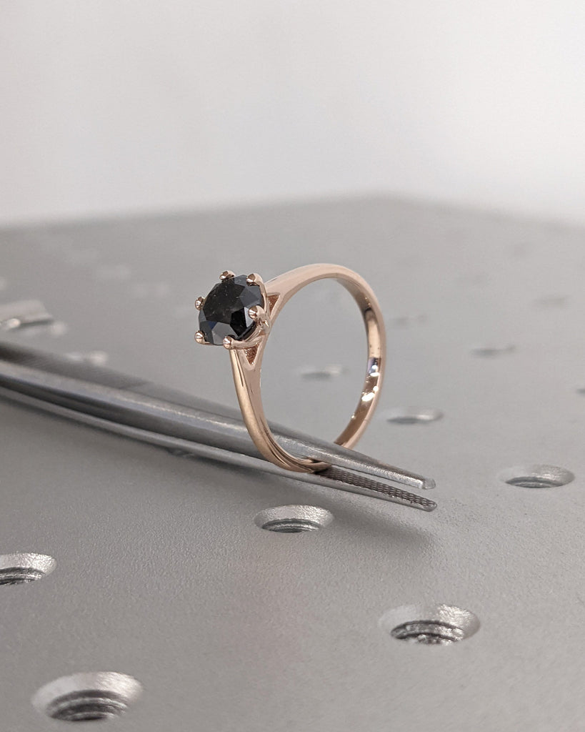 Rose Gold Salt and Pepper Diamond Solitaire Ring, Engagement Ring, Promise Ring, Wedding Ring, Bridal Ring, Statement Ring, Gold Ring, Gift