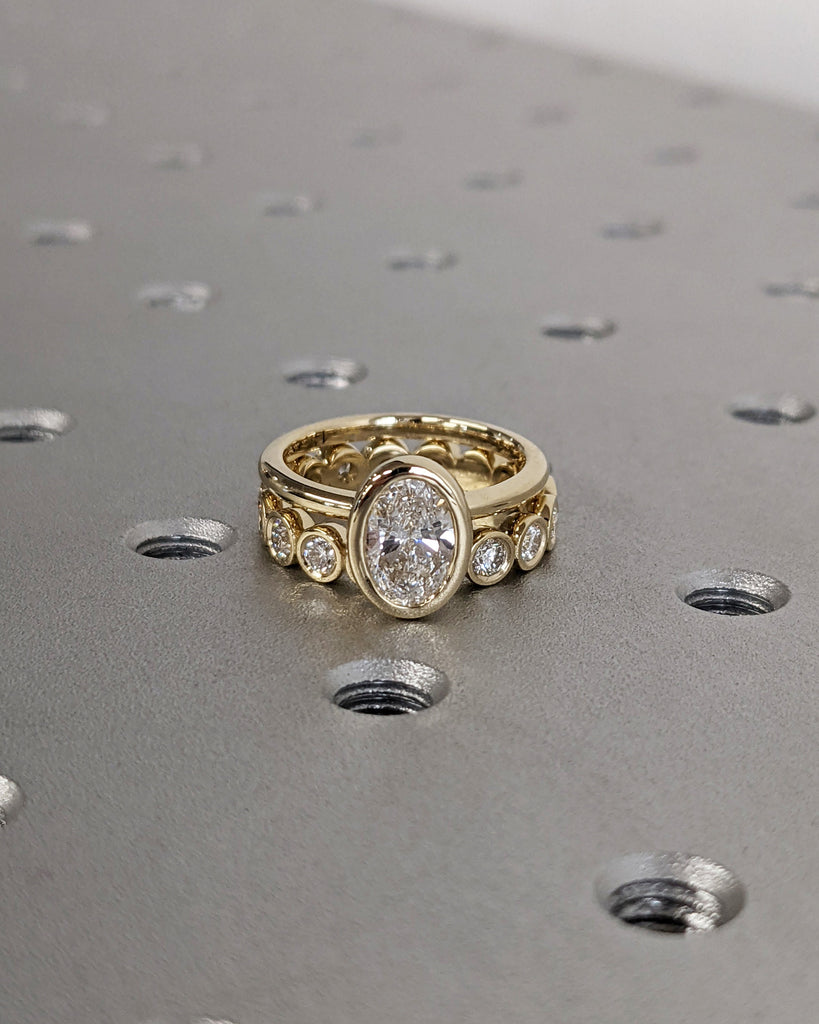 Oval Bezel Solitaire Ring Brilliant Cut Lab Diamond Engagement Ring Dainty Promise Bezel Ring Solitaire Bezel Ring Vintage Bridal Set Simple