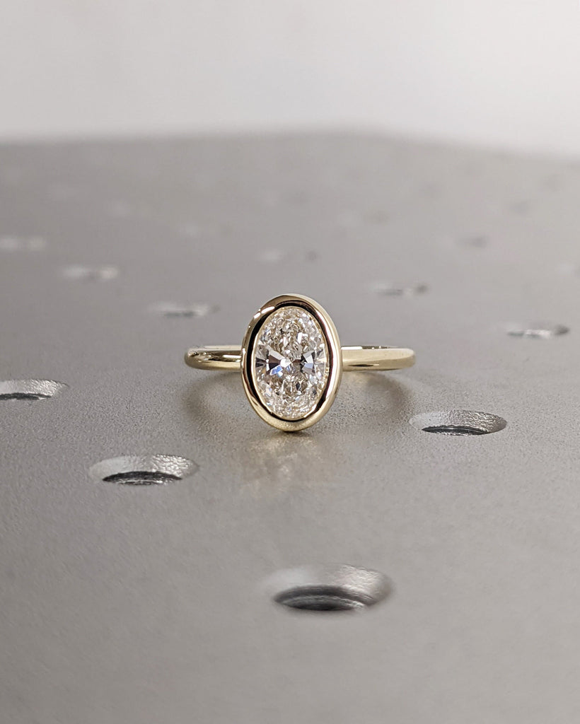 Oval Bezel Solitaire Ring Brilliant Cut Lab Diamond Engagement Ring Dainty Promise Bezel Ring Solitaire Bezel Ring Vintage Bridal Set Simple