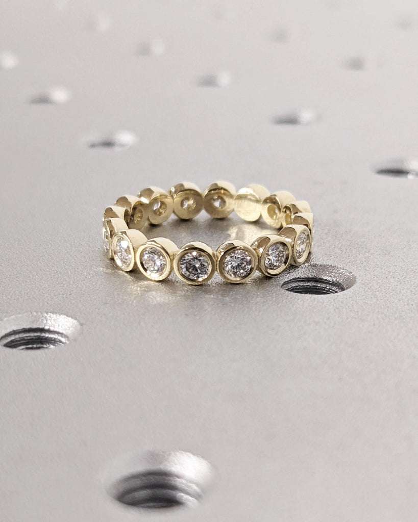 14k 18k Gold Full Diamond Moissanite Eternity Ring, Stackable Ring Wedding Band, Bezel Set Ring for Her, Dainty Wedding Engagement Ring