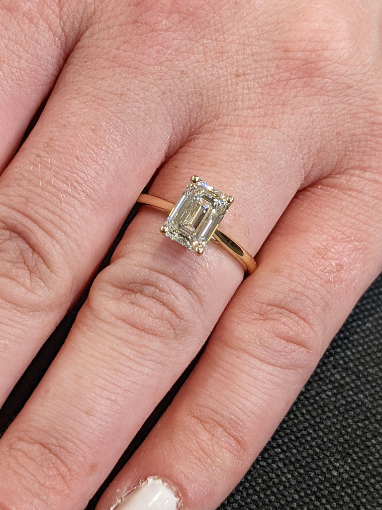 2ct Emerald cut Lab Grown Diamond Solitaire Proposal Ring 14K Yellow Gold High Setting