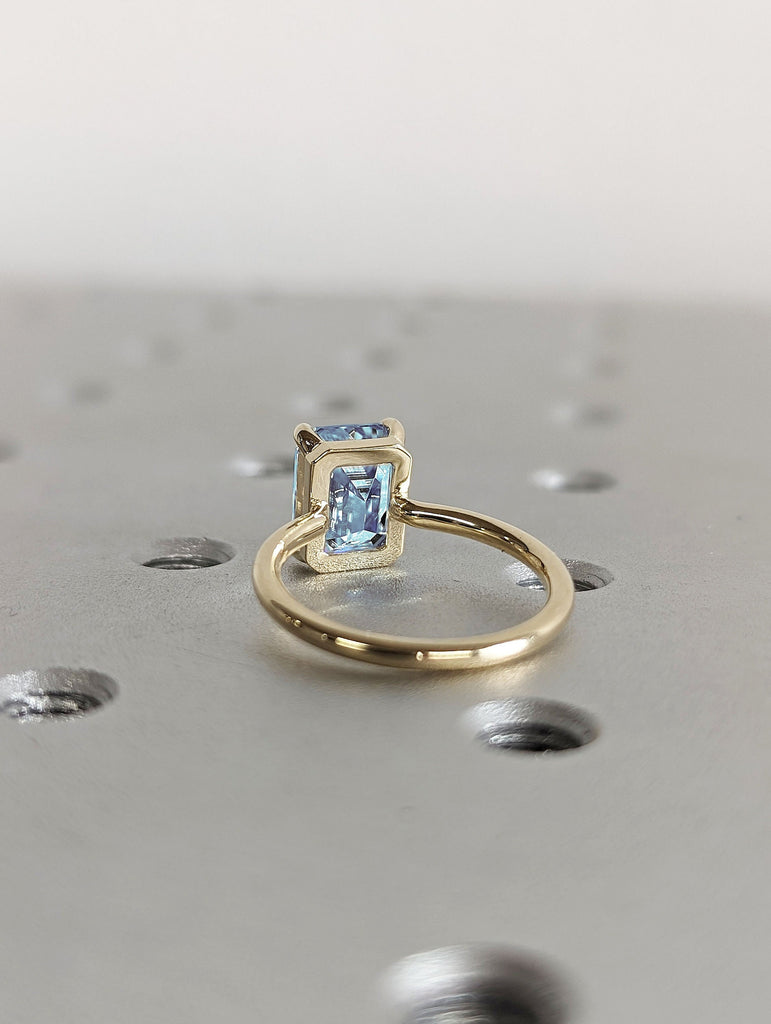 Sky Ice Blue Lab Aquamarine March Birthstone 18K Yellow Gold Anniversary Ring