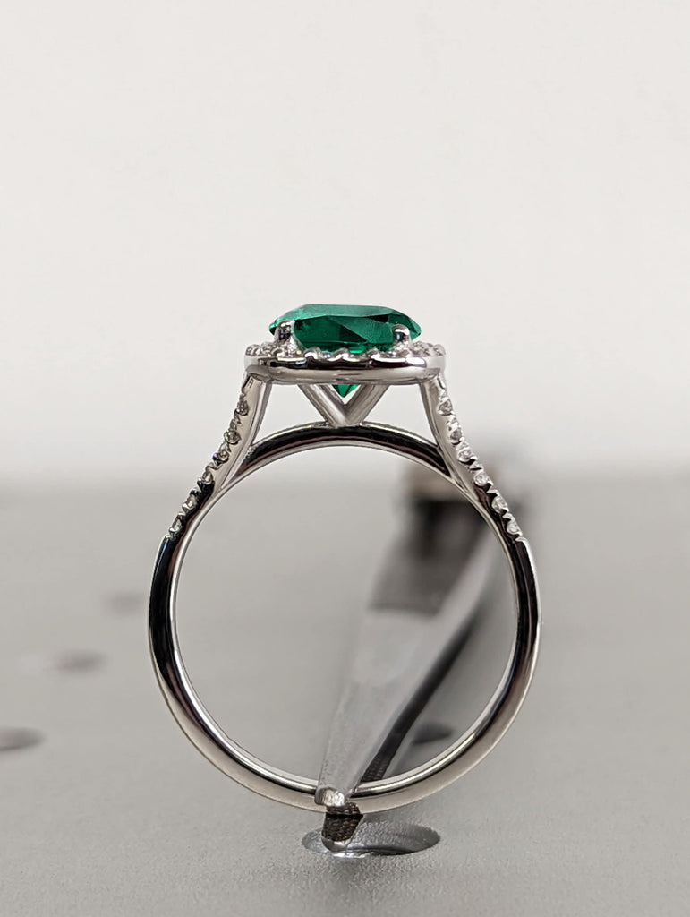 1.5ct Round Lab Grown Emerald May Birthstone Diamond Moissanite Halo Cocktail Ring Platinum White Gold