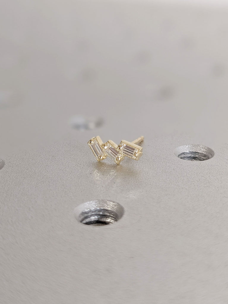 Trendy Minimalist Baguette Diamond Screw Back Yellow Gold Earrings for Her