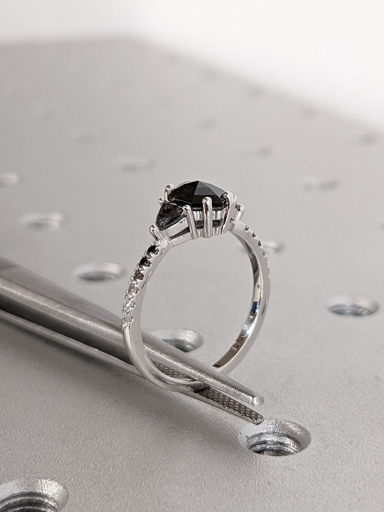 0.75ct Hexagon cut Salt and Pepper Diamond Promise Ring 14K 18K White Gold band for Her