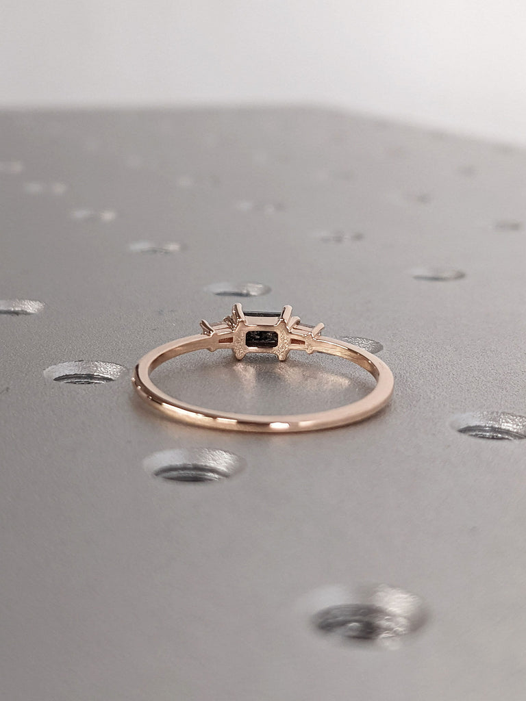 Natural Salt and Pepper Diamond Wedding Anniversary Ring | 14K 18K Rose Gold Thin Band Diamond Promise Ring | Bridal Jewelry For Her
