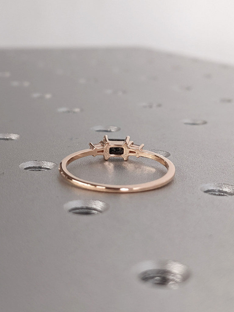 Baguette cut Salt and Pepper Galaxy Diamond Engagement Cocktail Ring | Rose Gold Tapered Baguette Diamond Women Wedding Band | Dainty Ring