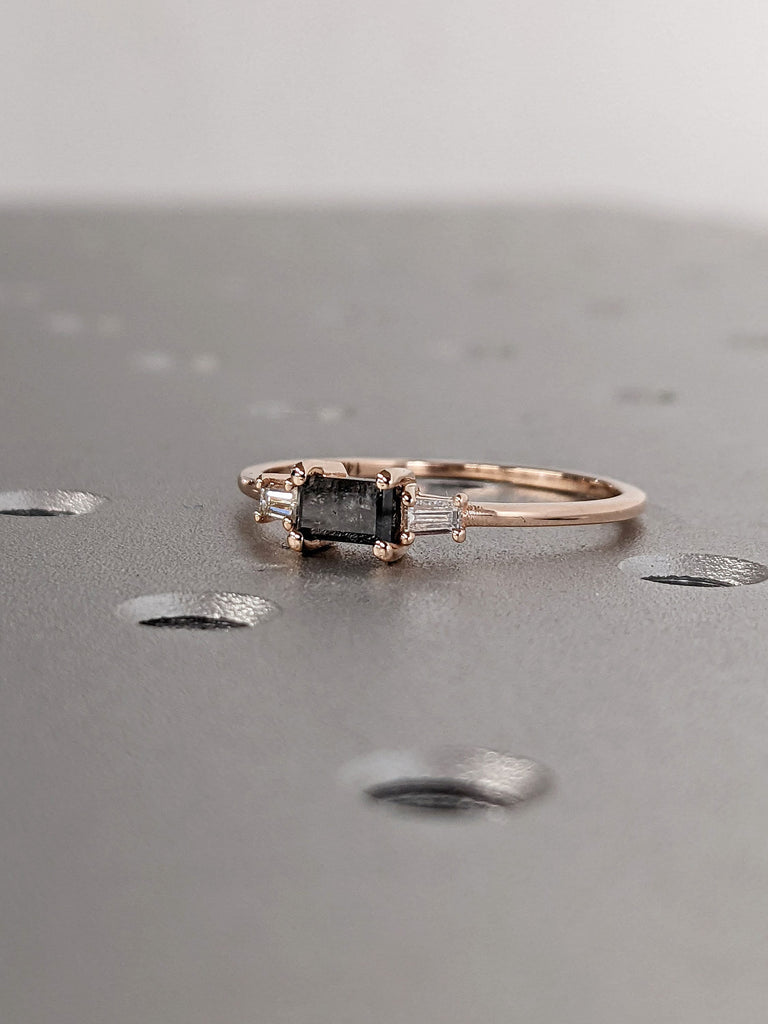 Rose Gold Dainty Galaxy Salt and Pepper Diamond Cocktail Ring