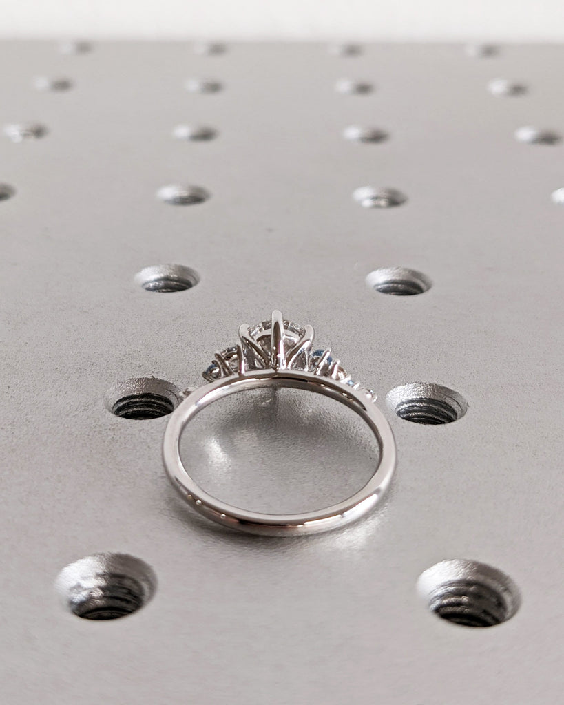 Round Lab Grown Diamond 18K White Gold Engagement Ring | Unique Snowdrift 6 Prong | Diamond Aquamarine Cluster Promise Ring | Art Deco Ring