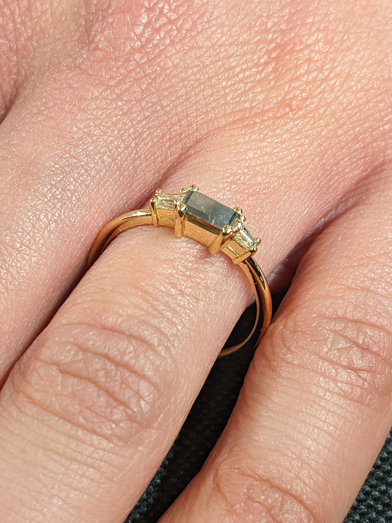 Salt and Pepper Diamond Yellow Gold Thin Band Promise Ring for Her