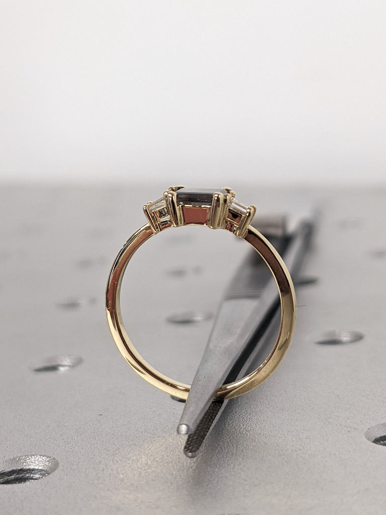 Salt and Pepper Grey Galaxy Diamond Tapered Baguette cut Yellow Gold Wedding Ring
