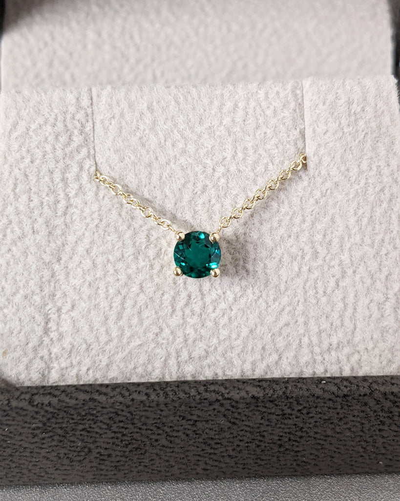 Emerald Round Necklace, 14K Real Gold, Emerald Necklace, Valentines Day Gift, Minimalist Necklace, Anniversary Gift, May Birthstone Necklace