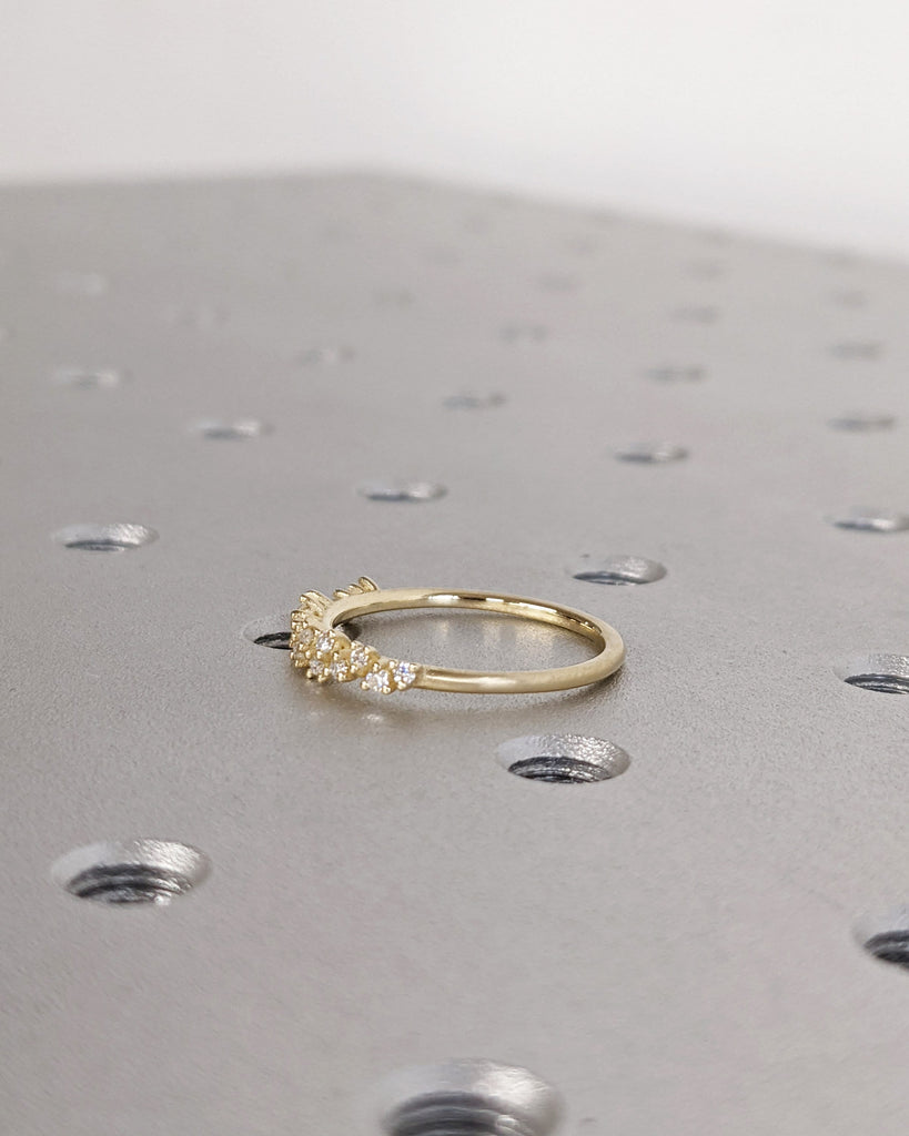 Round cut Moissanite Snowdrift Cluster Engagement Ring | 14K Gold Women Wedding Band | Dainty Matching Ring for Her | Unique Bridal Jewelry